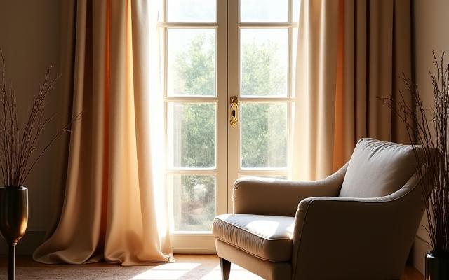 Interno elegante con tessuti su misura e luce naturale che filtra